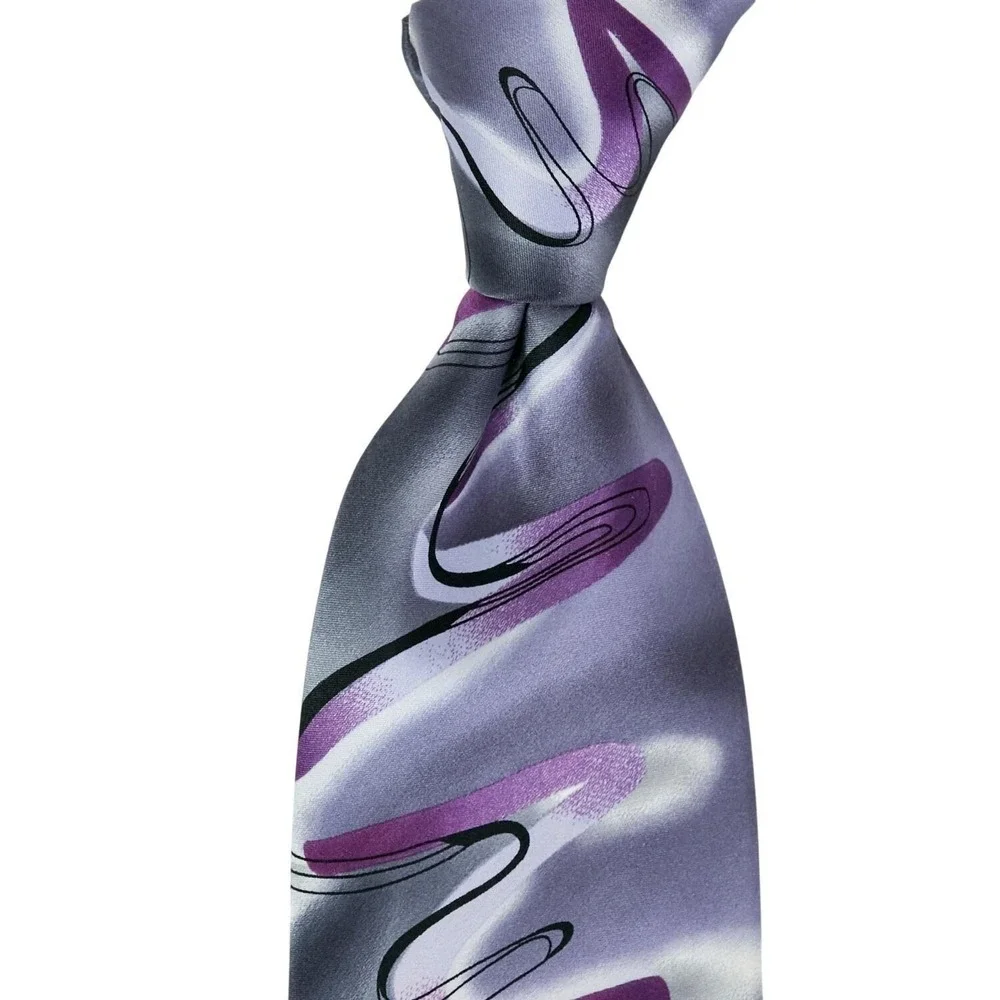 J. GARCIA Men's 100% Silk Necktie Designer FLOATING PLANES #52 Gray/Purple/Black